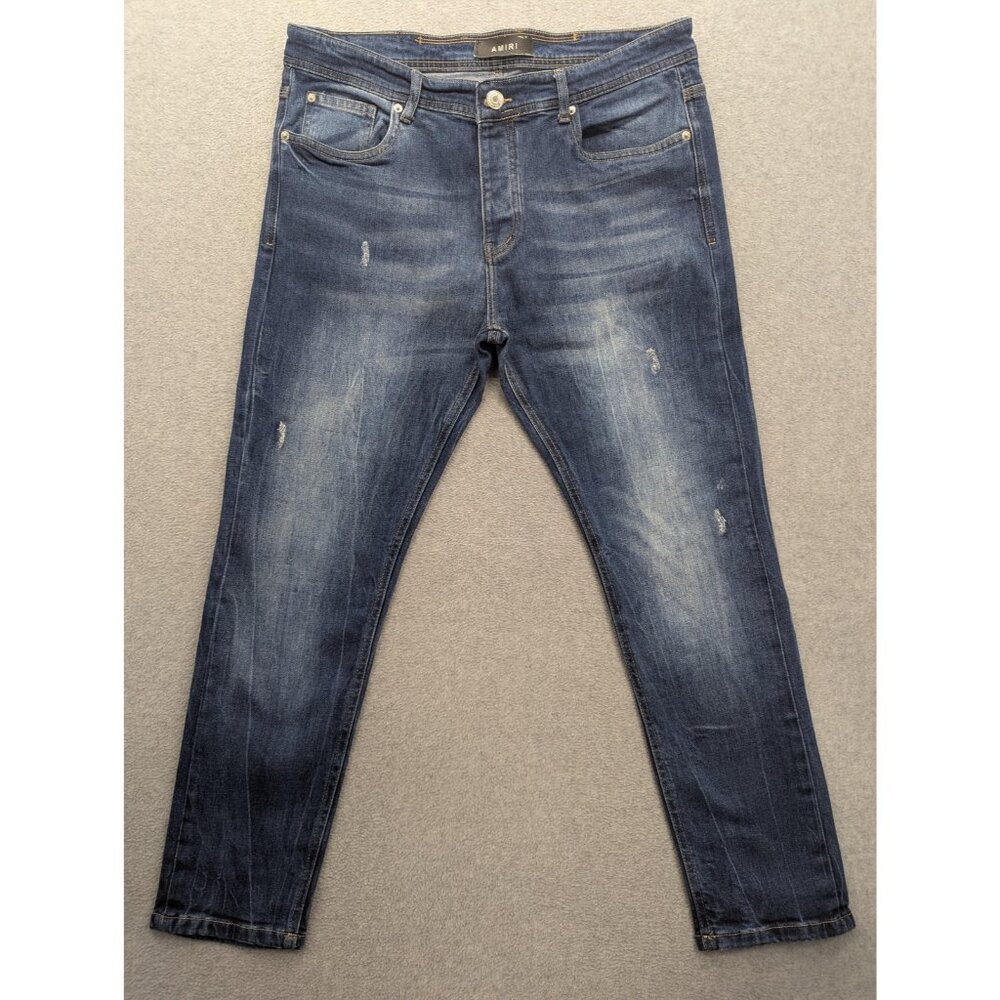 Amiri Jeans Womens 28 Blue Tapered Button Fly Distressed Denim Slim Fit Casual